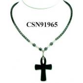 Hematite Cross Pendant Beads Stone Chain Choker Fashion Women Necklace